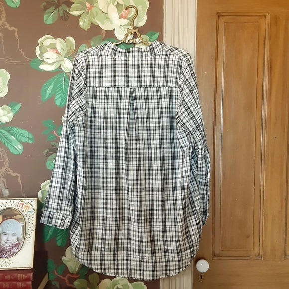 BY TOGETHER 100% Cotton Plaid Long Sleeve Top with Pockets Size Large - Picture 7 of 11